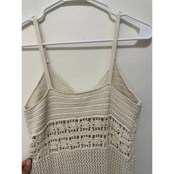 Aerie Crochet Mini Dress Button Front Sleeveless Cream Medium Festival - Picture 8 of 11